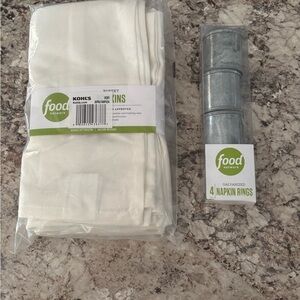 Food Network 8 piece White Napkin Set with 4 pack Galvanized Rings